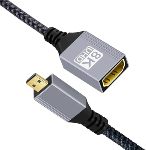 CY Cavo di prolunga HDTV Cord 8K tipo D Micro HDMI 2.1 maschio a HDMI femmina per videocamera DV, laptop, monitor portatile