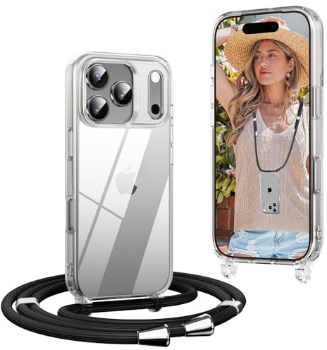 OLEPHY Crossbody Lanyard Case for iPhone 17 Pro Max with Strap, Black | Phone Cover with Adjustable and Removable Neck Strap, Soft Transparent Shockproof Protective Case