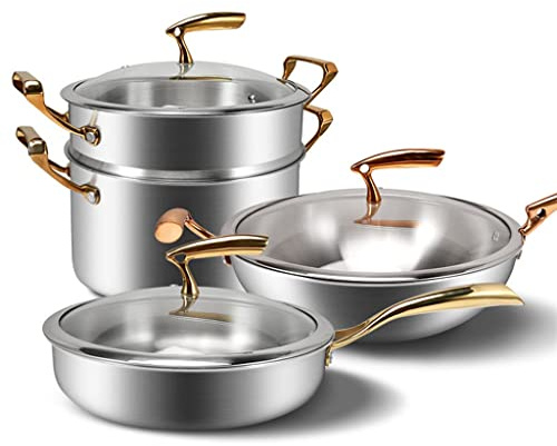 Cooking Pot, Cookware Set Soup Pot Milk Pot Frying Pan Steamer Pot Double Boilers Cooking Pot Set Kitchen Non-Stick Pan Saucepan