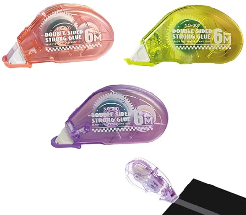 OUDQFCJ 3 Stück Doppelseitig Selbstklebend Kleberoller Fotokleber, Scrapbook Zubehör Klebemaus für Fotoalben, Karten, Fotos, Basteln, Tagebuch (6mm x 6m)