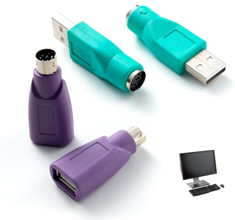 Uliwamowi 4 Stück PS/2 auf USB Adapter-Männlich zu weiblich, USB auf PS/2 Tastatur Adapter-Männlich zu weiblich, Mini DIN 6 passiver Konverter für Tastatur, Plug and Play für Retro Computer und PC