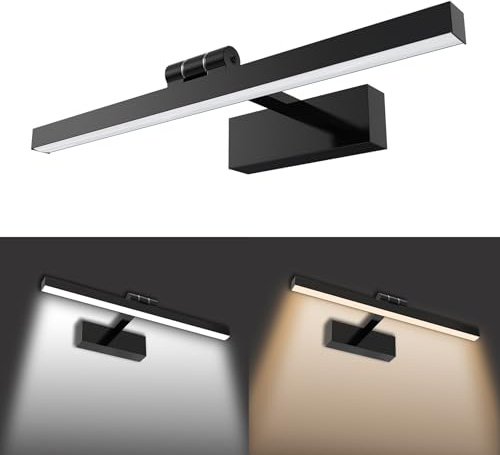 UISEBRT 15W 60cm LED Spiegellampe Badezimmer, Leuchtstoffröhre 180° Verstellbar, Schwarz Badezimmer Lampe Modern IP44 Schrankleuchte für Wandbeleuchtung und Spiegel Beleuchtung, Typ A Warmweiß