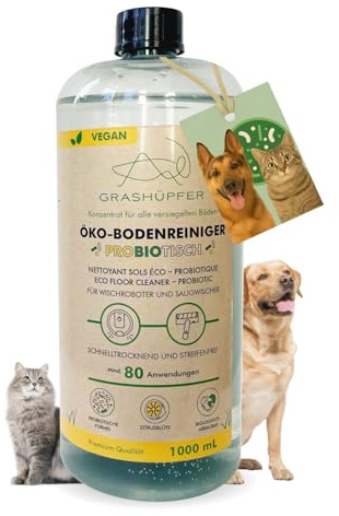 GRASHÜPFER® Probiotischer Öko Wischroboter Reiniger [FÜR TIERHAUSHALTE] – reinigt und entfernt Tiergerüche biologisch, für Wischroboter und Saugwischer [ZITRUSBLÜTE], ungiftig und sicher - 1000 ml