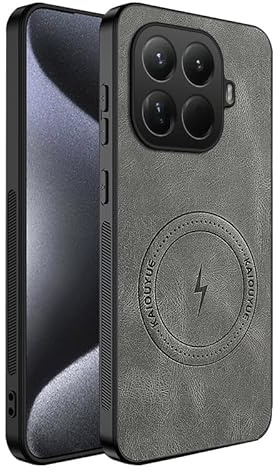 teroxa Coque pour Xiaomi Mi 15T Pro, protection d'objectif d'appareil photo, coins en TPU résistant aux chocs, coque arrière en cuir compatible avec MagSafe (gris)