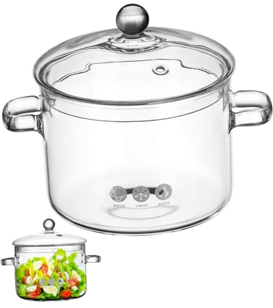 LALADEFIEE Pentola in Vetro Borosilicato con Doppi Manici e Coperchio Pentola Trasparente per Zuppa Pasta e Noodles Resistente al Calore per Cucina Elettrica e Piano Cottura a Induzione
