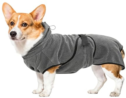 FARYODI Hundebademantel M für Rückenlänge 55cm Hunde, Mikrofaser Bademantel Badetuch, Saugfähig Schnell Trocknend mit Verstellbaren Trägern, Grau