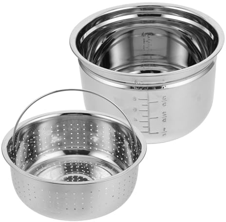 Hohopeti Pentola Interna in Acciaio Resistente per Cuociriso Elettrico con Cestello Vapore Separatore Riso e Zuppa Sostituzione per Fornelli Vapore per Controllo Zuccheri e Cottura