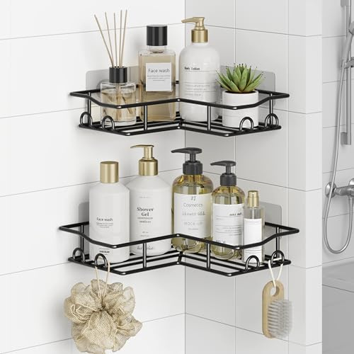 HapiRm Corner Shower Caddy Black - 2 Pack Shower Corner Caddy with 8 Hooks