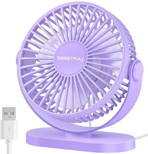 SWEETFULL USB Desk Fan, 3 Speed Silent & 360° Adjustable Mini Table Fan, Portable Compact Office Cooler for Home, Bedroom, Travel, Outdoor, Small USB Powered Desktop Powerful Cooling (Purple)