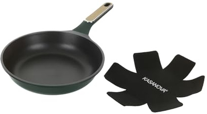 KASANOVA Padella Antiaderente Verde in Alluminio per Induzione – Rivestimento 2 Strati Senza PFOA, Cottura Uniforme, Lavabile in Lavastoviglie, Salvapadella Incluso (26 CM)