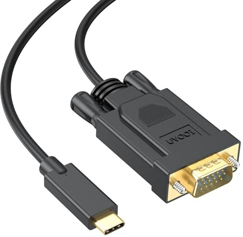 UVOOI USB C to VGA Cable 6FT, USBC to VGA Cable Adapter Compatible with MacBook Pro/Air, iPad Pro, Dell XPS, Surface Book, Pixelbook, Laptop, Monitor