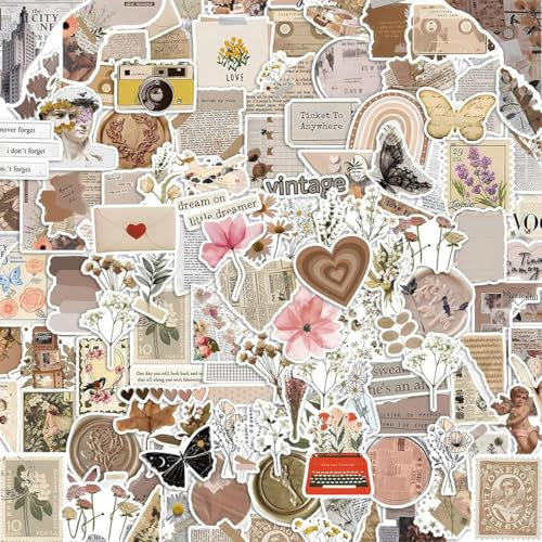 HUZNA 120 Stück Vintage Aufkleber,Wasserfeste Aufklebers,Sticker Aesthetic,für DIY Journal Scrapbook Sticker Fotoalbum Craft Notebook Wasserflaschen Tagebuch