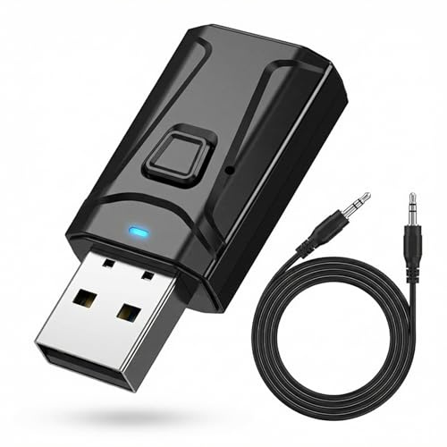 USB Bluetooth 5.0 Transmitter Receiver for TV PC Car 2-in-1 Wireless Audio Adapter with 3.5mm AUX Low Latency Dongle for Headphones Speakers Plug and Play Stable Connection for Home Stereo