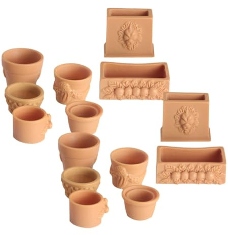 GOOHOCHY 14pcs Miniature Flowerpots Dollhouse Garden Decoration Tiny Resin Plant Pots Fairy Miniature Planters for Dollhouse Accessories DIY Micro Landscape