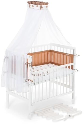 FabiMax Boxspring Baby Beistellbett Flex 90x55 Komplettset, aus Buchenholz weiß lackiert, mit innovativem verstellbarem Seitengitter, passend für Boxspringbetten (Braun, Air 90x55)