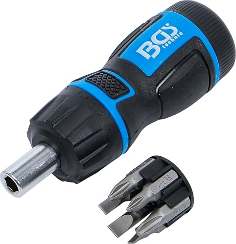 BGS 7898 | Mini-Schraubendreher-Bit-Satz | Ratschen-Drehgriff | 7-tlg. | rechts/links umschaltbar | arretierbare Mittelstellung | magnetischer Bithalter | für Bits 6,3 mm (1/4)