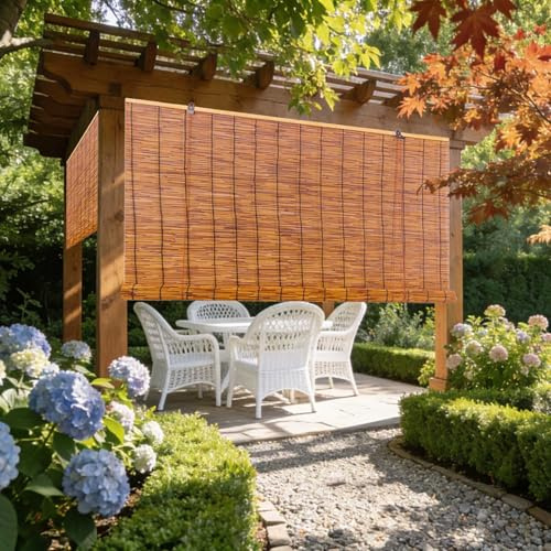 Natur Bambusrollo 60 70 80 90 100 110 120 140 160cm Breite Bambusrollo Wetterfest Aussen Schilfrohrrollo Natur Sonnenschutz Sichtschutz Rollo Outdoor Für Türen und Fenster(Carbonized,B160xH200 cm)