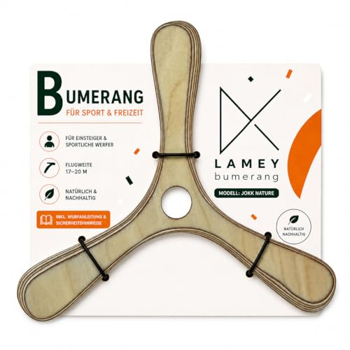 Bumerang Jokk Nature für Rechtshänder – Handgefertigter Sportboomerang aus 8-lagigem Birkenholz | Robuster Outdoor Boomerang für Einsteiger & Fortgeschrittene | Made in Germany seit 1994