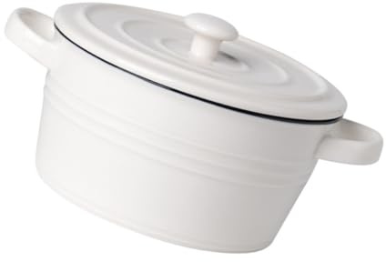 COMPUKAS Zuppiera Ceramica Bianca con Coperchio Doppio Manico Resistente al Calore e Robusta per Cucina e Studio Elegante e Delicata