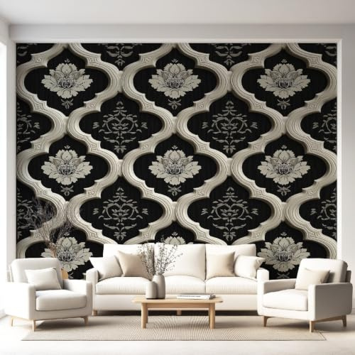 Cartouche Classic Moroccan Trellis Wall Mural Non-Woven Wallpaper 300 x 240 cm(W x H) Wallpaper Geometric Floral Living Room Nursery Playroom Bedroom Decor