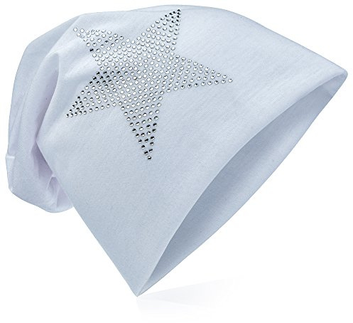 Miobo Jersey slouch beanie lång mössa stjärna med strass applikation unisex enfärgad män kvinnor trend, Vit, En Storlek