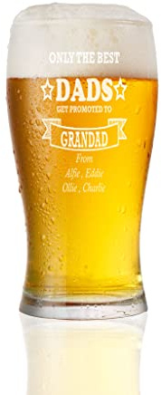 Best Dad Gets Promoted To Grandad Personalised Engraved Beer Glass