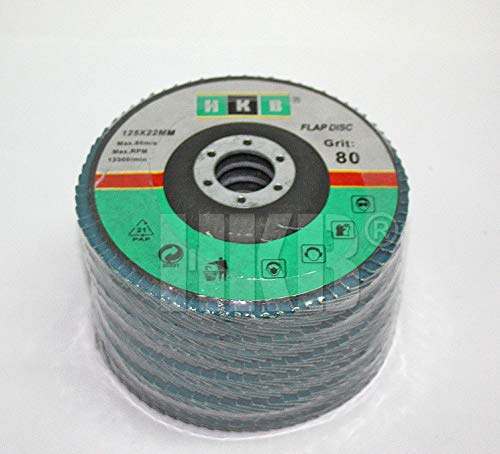 HKB ® 10 Stück Fächerschleifscheibe Korn 80, Schruppscheibe, Schleifmop, 125x22mm, blau, Zirkon,für Edelstahl, Metall, INOX, für Flex und Winkelschleifer, Hersteller HKB, Art-Nr. 50087