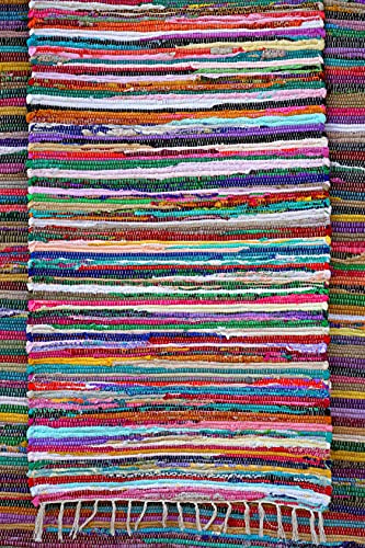 UAREHOME 100% Recycled Cotton Handmade Mat Multi Coloured Chindi Floor Rag Rug (Chindi 50x80)