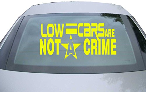 Indigos UG Aufkleber Heckscheibe & Motorklappe - neongelb - 600x285 mm - low cars are not a crime - selbstklebender Sticker für Auto, Fenster, Bus oder LKW