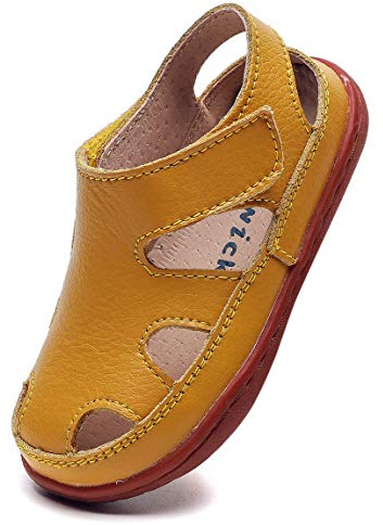 DADAWEN Boy's Girl's Leather Soft Closed Toe Outdoor Beach Summer Sport Sandals Water Shoes (Toddler/Little Kid/Big Kid) Yellow US Size 9 M Toddler