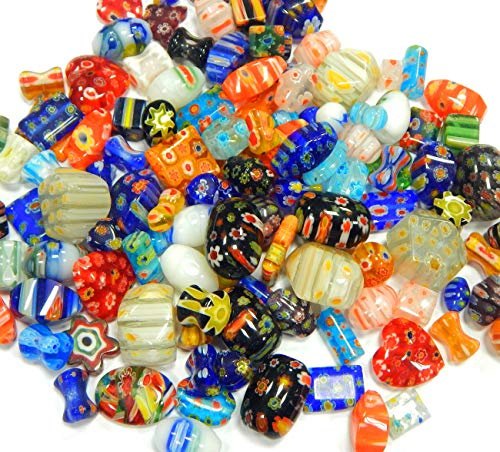 Perlin Millefiori Glasperlen Mix 80 Stück 4-20 mm Mixformen | Bunte Mosaikperlen mit Blumenmustern zum Auffädeln für Armbänder Halsketten und Ohrringe