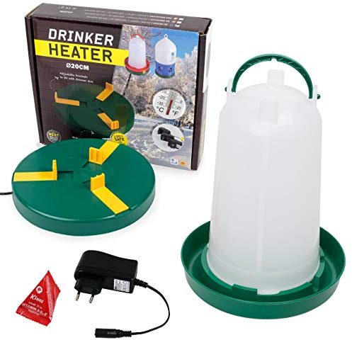Agrarflora Komplettset: Tränkenwärmer Ø20cm + Geflügeltränke 3 Liter + Vitamine 20ml - Heizplatte, Wärmeplatte zur Geflügelhaltung - frostsichere Hühnertränke - winterfeste Kükentränke
