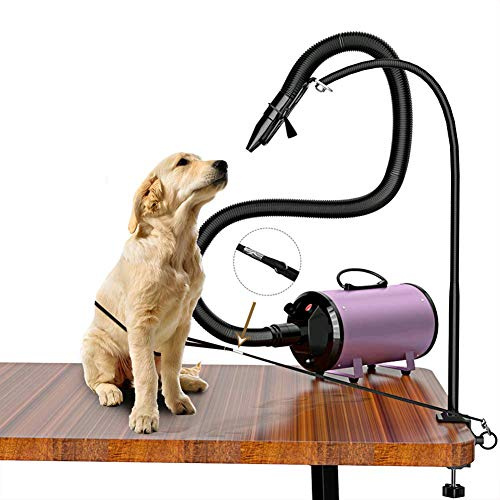 Hands Free Hair Dryer Stand Pet Grooming Table Blow Dryer Holder, 360 Degrees Rotation with Adjustable Clamp And No-Sit Haunch Holder, Third Arm for Pet Grooming Hair Styling