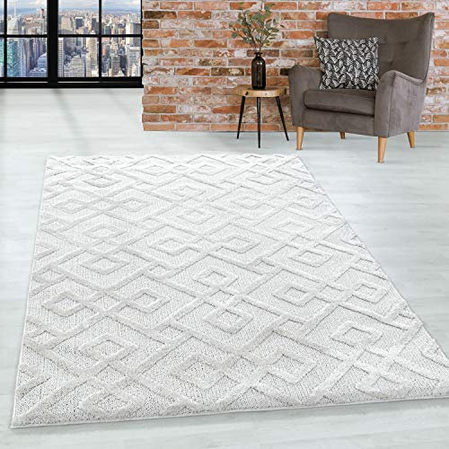 Hochflor Shaggy Teppich Retro Design 60x110 cm - Wohnzimmer Läufer Flur Creme - Für Schlafzimmer Esszimmer Küche Boho Weich Flauschig Pflegeleicht Küchenläufer