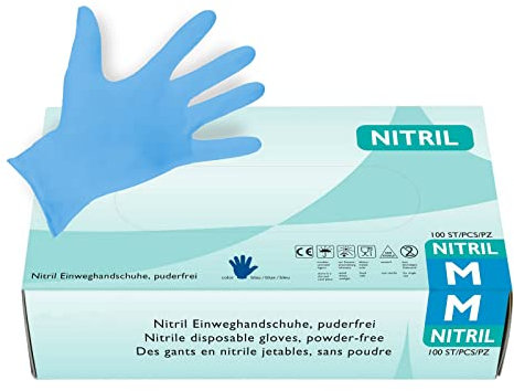 Nitrilhandschuhe 100 Stück in M I Puderfreie Einmalhandschuhe I Geeignet für Lebensmittelbereich, Kosmetik & als medizinische Untersuchungshandschuhe I Robuste Einweghandschuhe