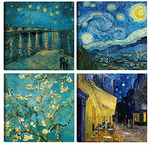 DìMò ART Quadri Moderni Vincent Van Gogh 4 pz 30x30 CM cadauno Stampa su tela Canvas Arredamento Arte Classica Arredo per cucina, camera da letto, soggiorno, salotto, bar, ufficio, ristorante