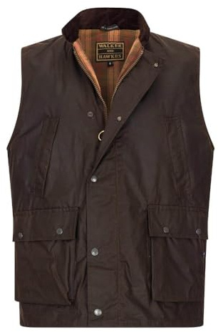 Walker and Hawkes Mäns vaxad Winchester-bomullsväst för utomhusbruk, camping, vandring, resejacka, väst, brun, Brun, S