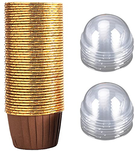 50 Stück Aluminium Folie Cupcake, Papier Muffinförmchen, Cupcake Backbecher mit Deckel, Geeignet für Geburtstagsfeiern(Braun)