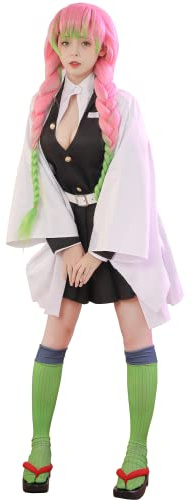 FCCAM Kanroji Mitsuri Costume Cosplay Anime Kimono Mitsuri con Calzini Set Completo per Halloween