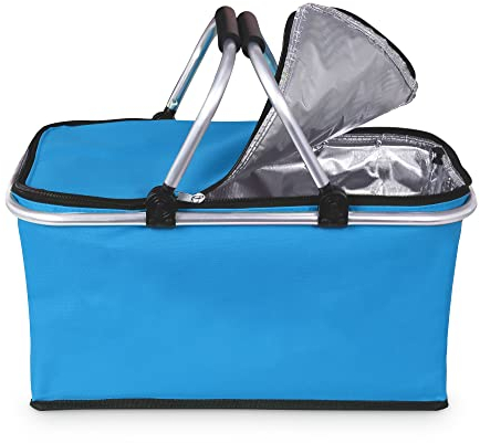 wuuhoo® Einkaufskorb Irene mit verstärktem Griff faltbar I Picknick-Korb klappbar I Einkaufstasche für unterwegs mit Thermo Isolierung I handlich und abwaschbar blau