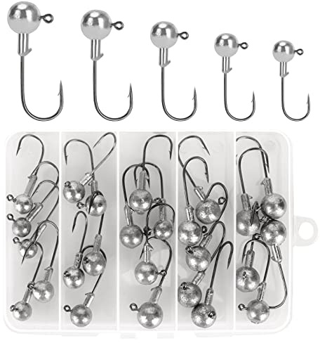 Realure 38pcs Jig Heads Hooks Kit, 6 Sizes 2g–10g Ultra Sharp Carbon Steel weight Jig Heads for Soft Lure Bass Trout Perch Predator Fishing Freshwater Saltwater with Storage Box
