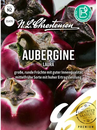 Aubergine Laura Saatgut | Mittelfrüh, Dunkelviolett, Runde große Früchte, Mediterranes Gemüse