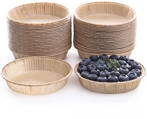 Tortiere in Carta Mini,50 Pezzi Diametro 10cm,Stampi per Crostatine di Carta,Rivestito Antiaderente & Senza Sbiancanti & Resistente al Calore,per Microonde Forno,Ideali per Quiche & Pasticci
