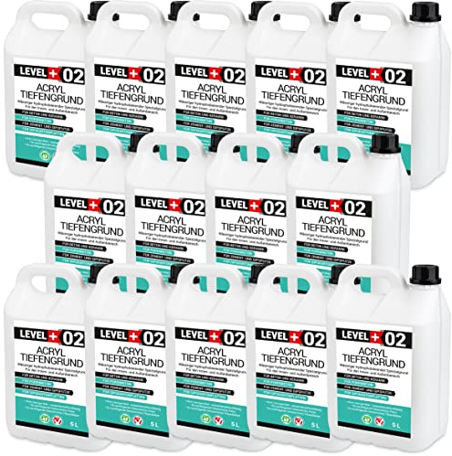 LEVEL PLUS 02 Tiefengrund 75 L Acrylbasis Tiefgrund Grundierung Innen | Aussen Verfärbungsfrei Verarbeitungsfertig Tiefeindringend Haftvermittler