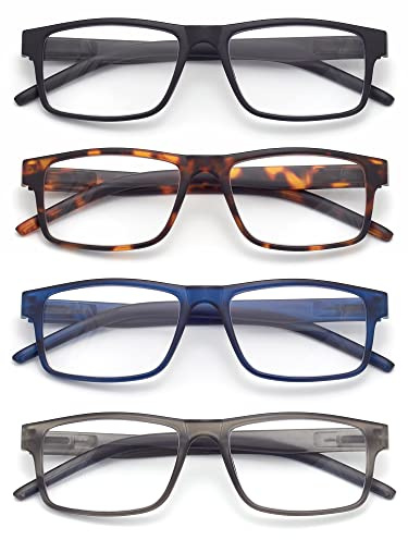 Colloddiss 4-Pack Reading Glasses for Men Women, Spring Hinge Readers Glasses, Blue Light Blocking Eyeglasses SR20523, Black Blue Gray BrownTortoise 1.75 x