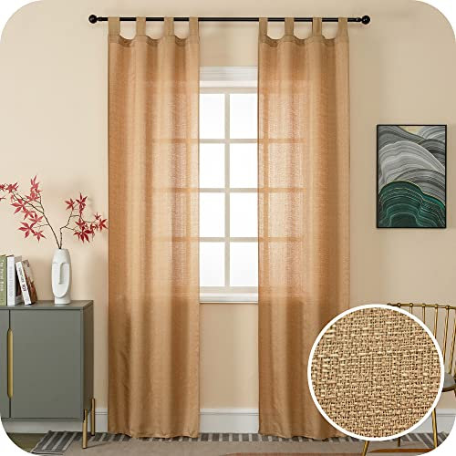 GIRASOLE HOME® Coppia Tende Semi Coprenti in Tinta Unita Tenda per Porta Finestra ed Interni 2 Pannelli con Passanti (Ocra, 70x235cm)