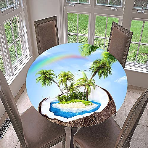 Lukery Winddicht Tischdecke Abwaschbar Gartentischdecke, Tischdecke Rund Tischdecken Tischtuch Outdoor Indoor, Palmen Tisch Schutz für Geburtstag Hochzeit Festival (Kokosnuss,Durchmesser 90cm)