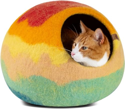 MEOWFIA Katzenbett aus Merinowolle – Handgefilztes, Umweltfreundliches Katzenbett für Katzen & Kätzchen – Weiches Schlafbett, Warm im Winter & Kühl im Sommer, Stilvolles Design | Katzenbett-Gehege, Premium-Filz, handgefertigt, superweich, leicht, atmungsaktiv, verstellbare Form