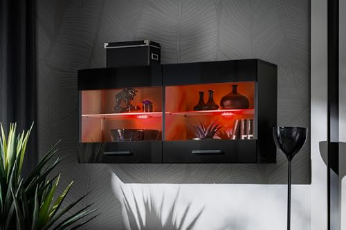 Komodee Vitrine Savona A2 Schwarz/Schwarz 100x50x30 cm