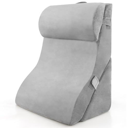GIANTEX Lesekissen für Sofa und Bett, bequemes und weiches Kissen mit abnehmbarem Bezug, Keilkissen, Unterstützung für Rücken und Beine, mit einem extra Kissen für den Kopf (Grau)
